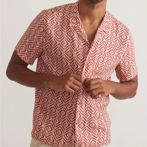 NWT Marine Layer Tencel Linen Resort Shirt Warm Geo Print Men’s S. - Picture 1 of 7